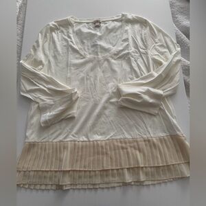 J. Crew Cream Scoop-Neck Top with Pleated Hem